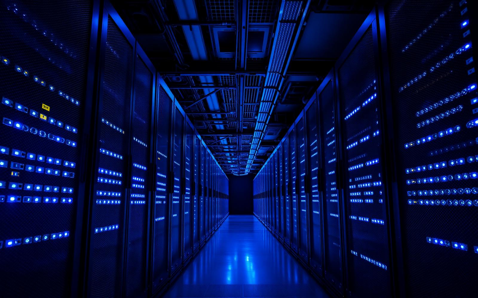 Data center with illuminated server racks